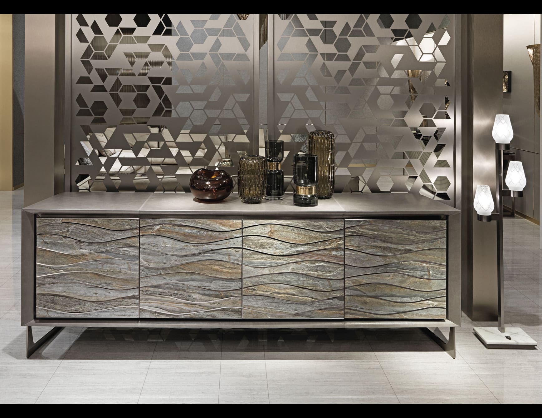 Revenge Dining Room modern luxury table with grey Magic Brown marble